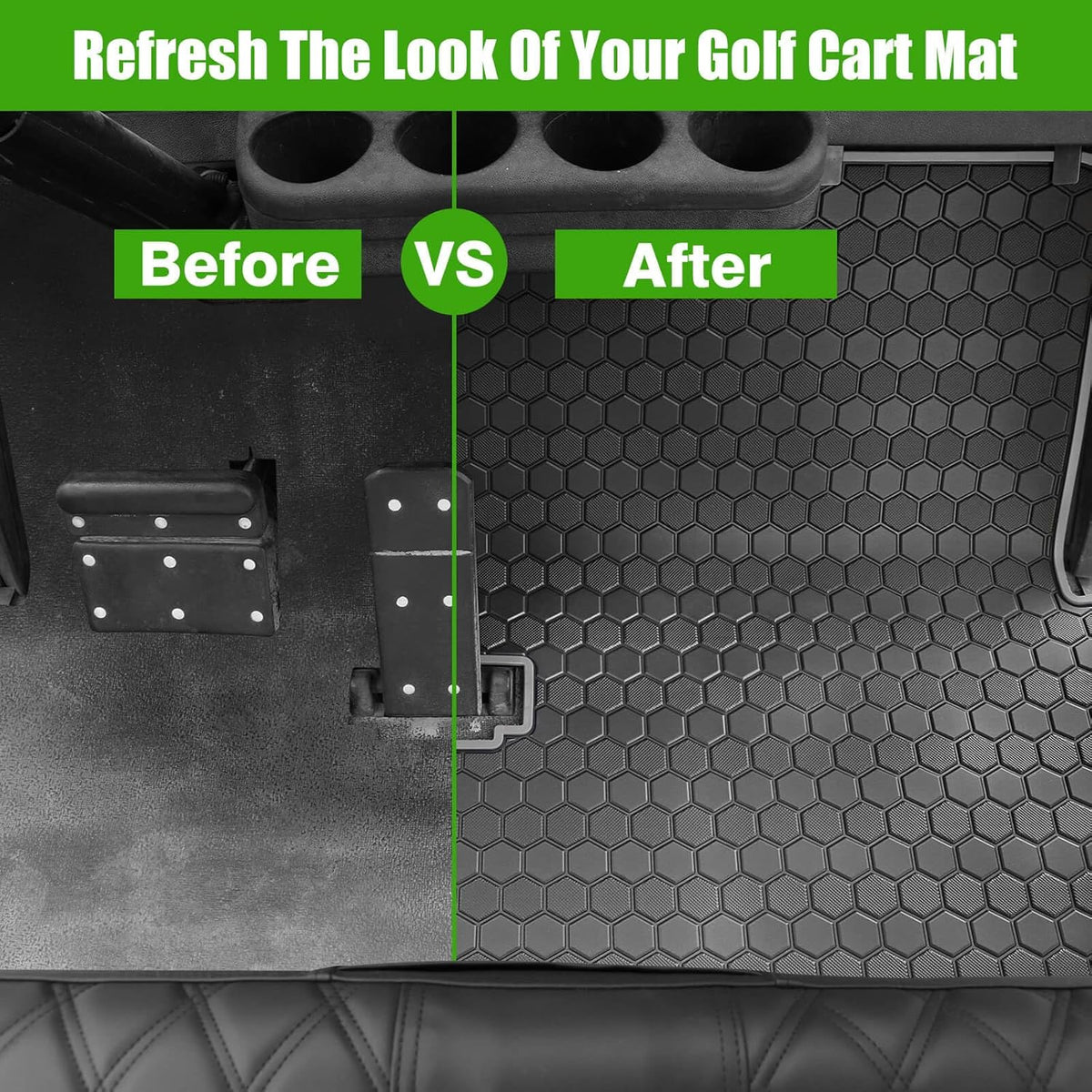 EZGO TXT Golf Cart Full Coverage Floor Liner Mat, fits EZGO TXT (1994+), Valor(1994+), Express S4(2012-2020), Cushman Workhorse, EX1(2020), Thick Anti-Slip Rubber, Grey Trim