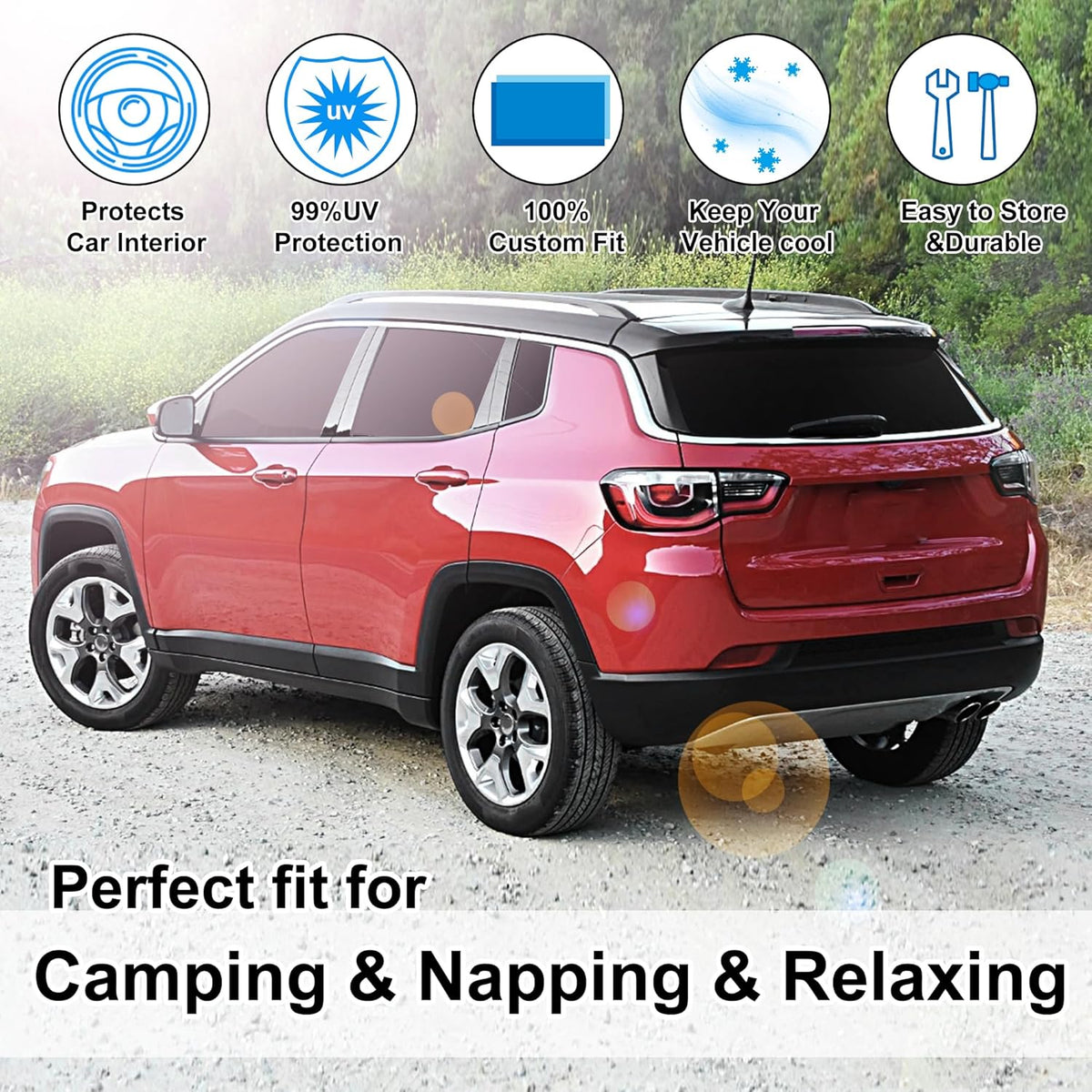 TINGLU Window Shades for Jeep Compass 2017-2024 Accessorie Car Side Full Windows Rear Triangular Windshield Sun Shade Sun UV Rays & Privacy Protection for Camping,Napping,and Relaxing 8PCS