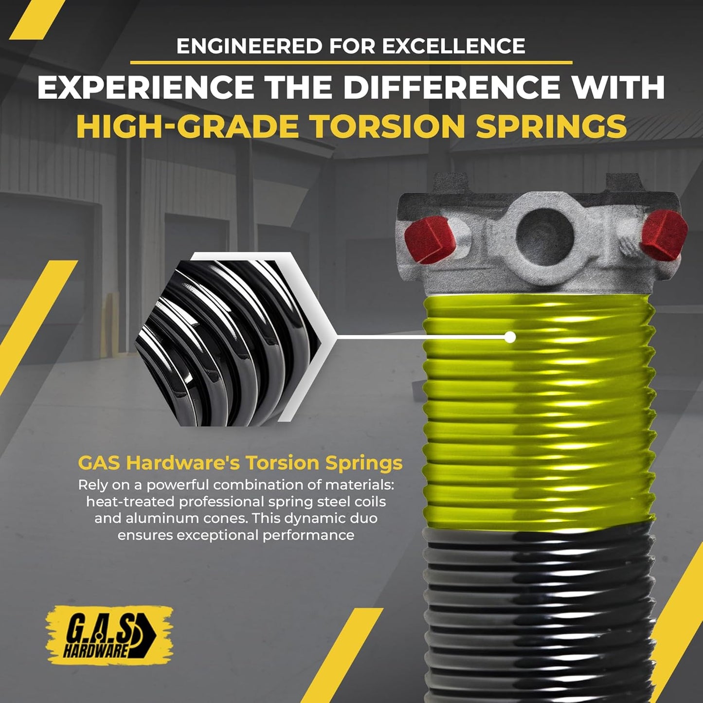 Garage Door Torsion Spring 207x2x24 Torsion Springs for Left Side of Garage Door with 1" Steel Bearing, Gloves, and Winding Bars Precision E-Coating 5-Year Warranty Minimum 30,000 Cycles (Red Cone)