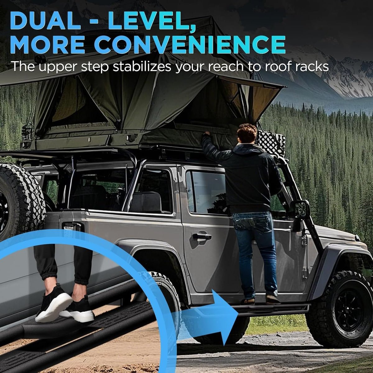 Running Boards Compatible with 2018-2025 Jeep Wrangler JL Unlimited 4 Doors, Carbon Steel Coated Black Truck Side Steps Rails Nerf Bars