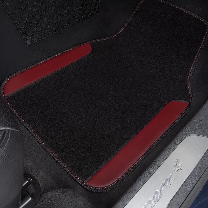 CAR PASS Waterproof Universal Fit Car Floor Mats, Car Mats Fit for SUV,Vans,sedans, Trucks,Set of 4pcs Car Carpet with Driver Heel Pad(Black and Burgundy)