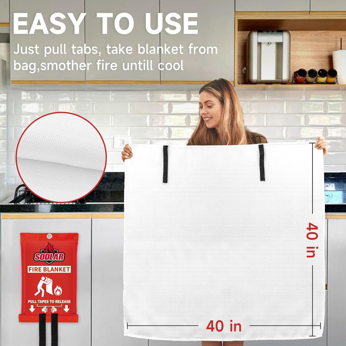 Fire Blanket Emergency for Home Kitchen - 6 Pack 40"x40" Fireproof Safety Protection Fiberglass Flame Retardant Blankets Survival Essential Kit for House Car Camping Outdoor Fireplace Grill BBQ