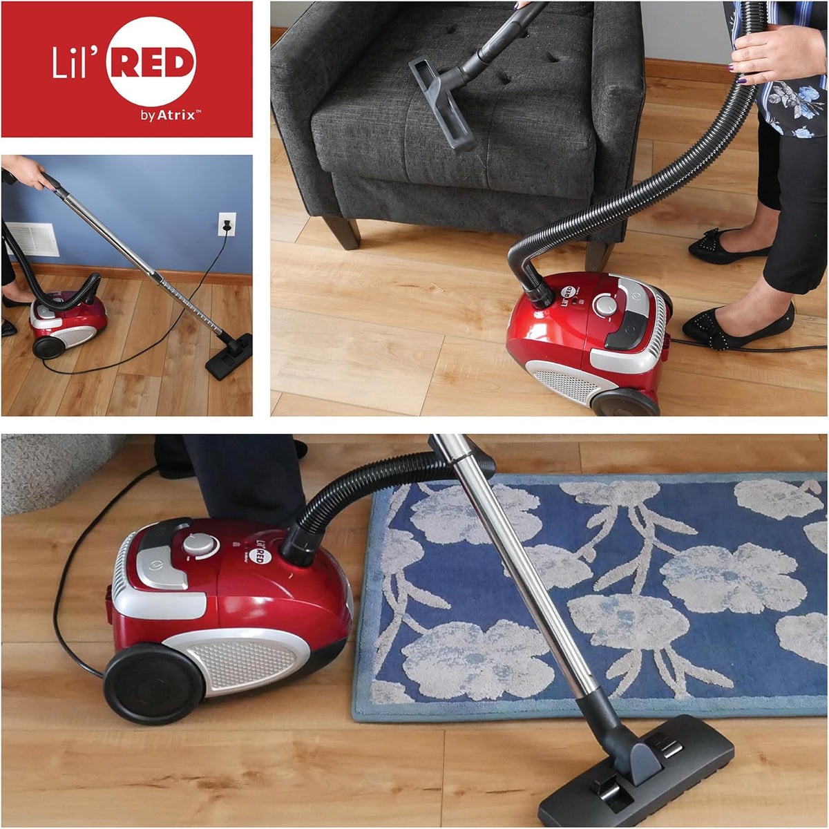 Atrix Red Lil Portable Canister Vacuum Cleaner with 2-Quart HEPA Filter & Variable Speed Motor β Premium Bundle for Home & Carpet Cleaning, Includes Accessories