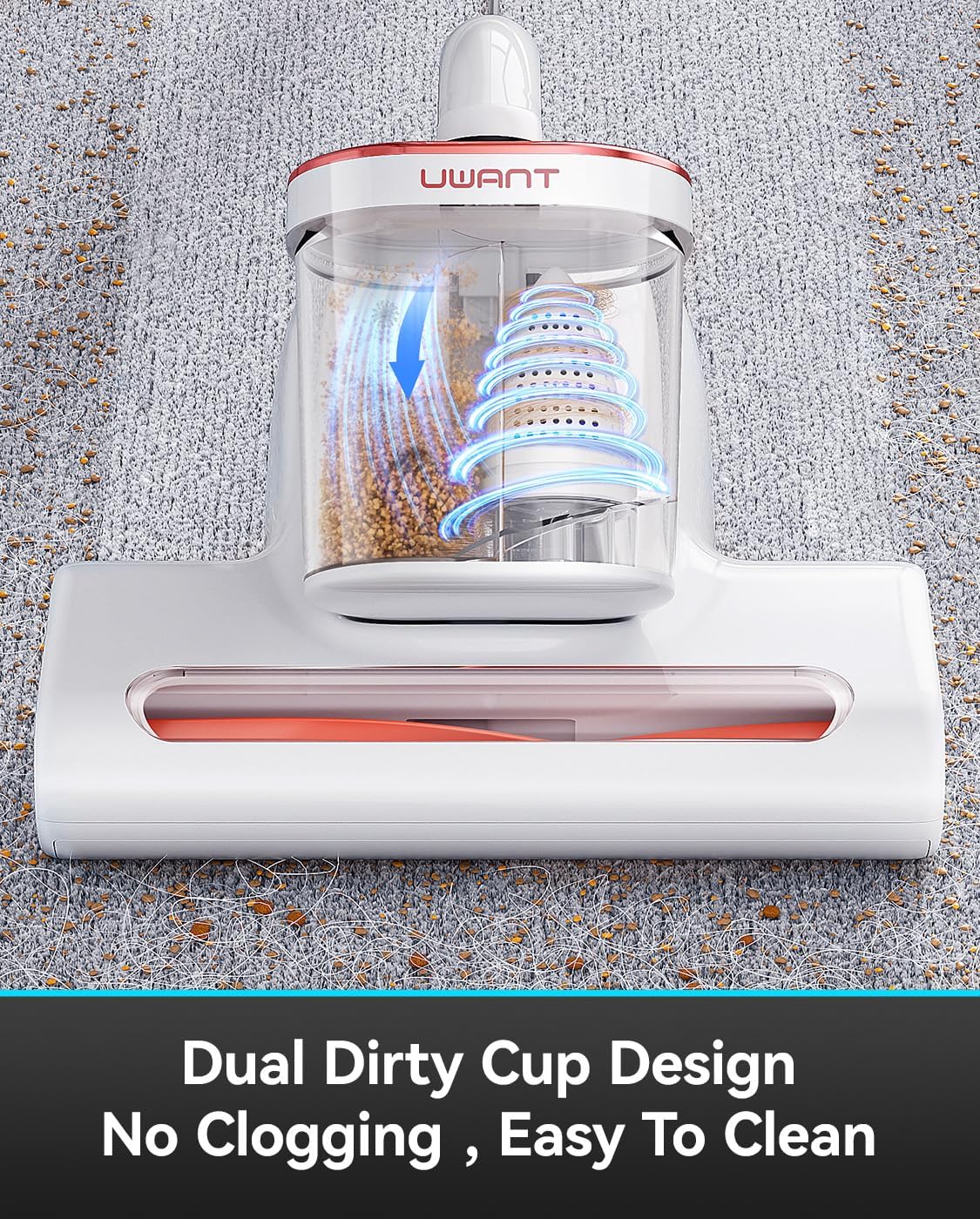 uwant Mattress Vacuum 450W 16Kpa 36000RPM/MIN Bed Vacuum with 149℉ Heating &Ultrasonic, Dual Dust Cup, Smart Display Screen Mattress Vacuums for Skin Health