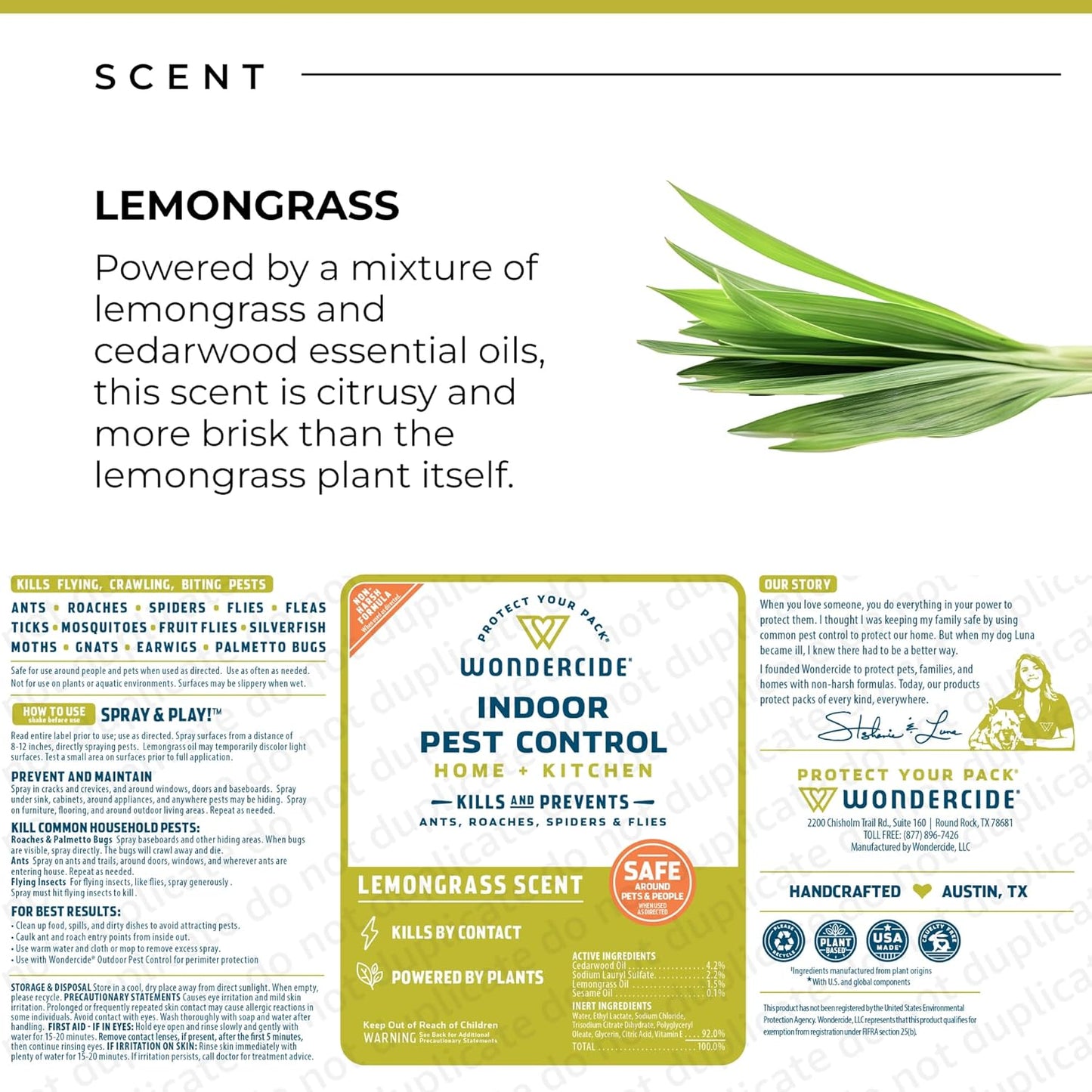 Wondercide - Indoor Pest Control Spray for Home and Kitchen - Ant, Roach, Spider, Fly, Flea, Bug Killer and Insect Repellent - with Natural Essential Oils - Pet and Family Safe β Lemongrass 128 oz