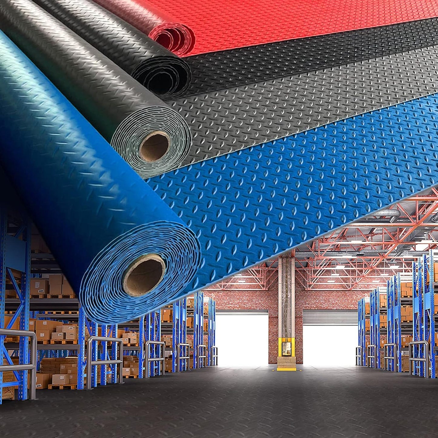Boshen 5Ft x 12Ft Garage Floor Mat 2.5mm Thickened Rubber Flooring Roll 60sqft Diamond Plate PVC Rubber Trailer Mat Non-Slip Floor Protector Mat for Garage Warehouse Basement Trailer - Black