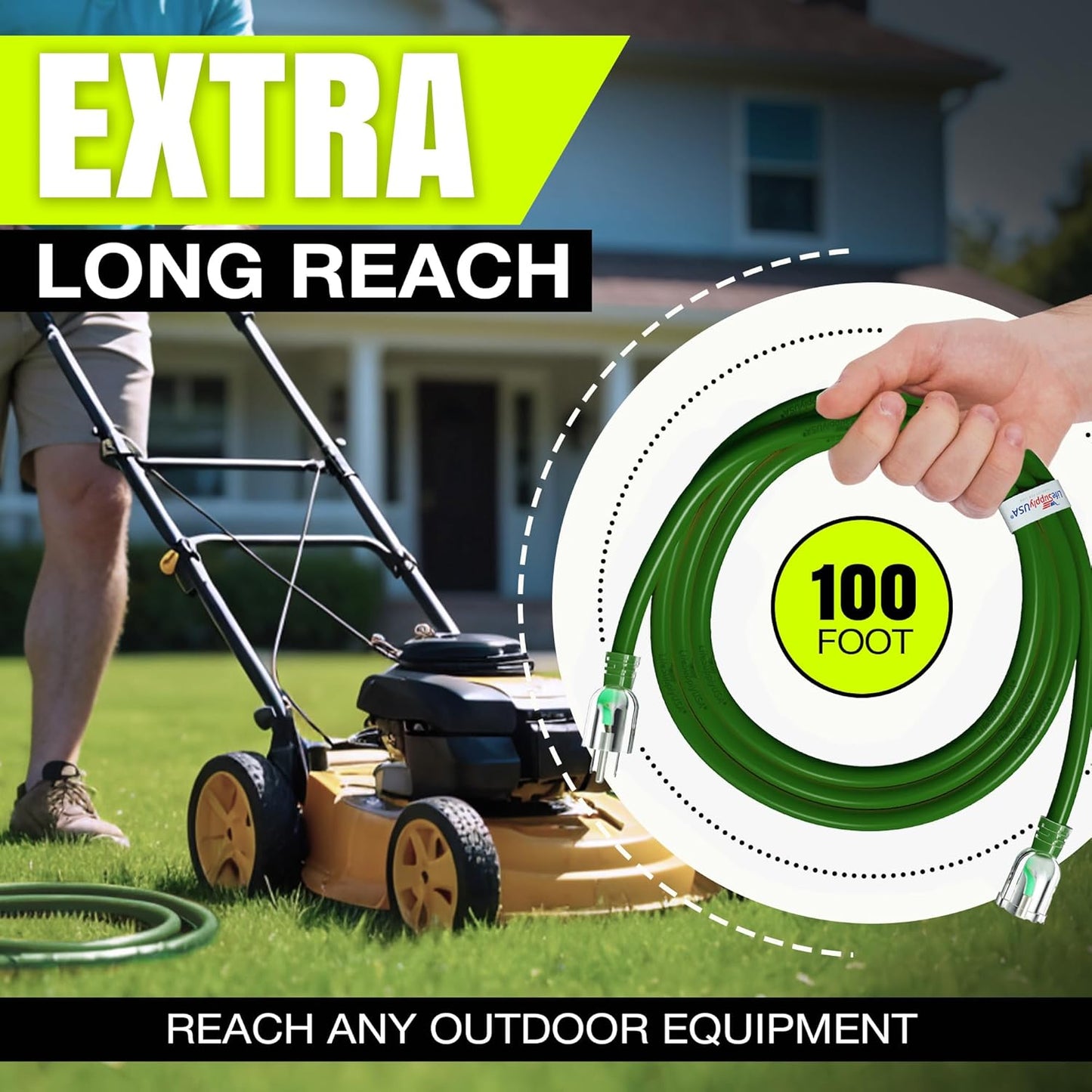 100ft Outdoor/Indoor Extension Cord 10/3 Gauge Ultra Heavy Duty 3 Prong SJTW, Waterproof, Flexible Cold-Resistant Long Power Cord,15A 125V 1875W, Green by LifeSupplyUSA