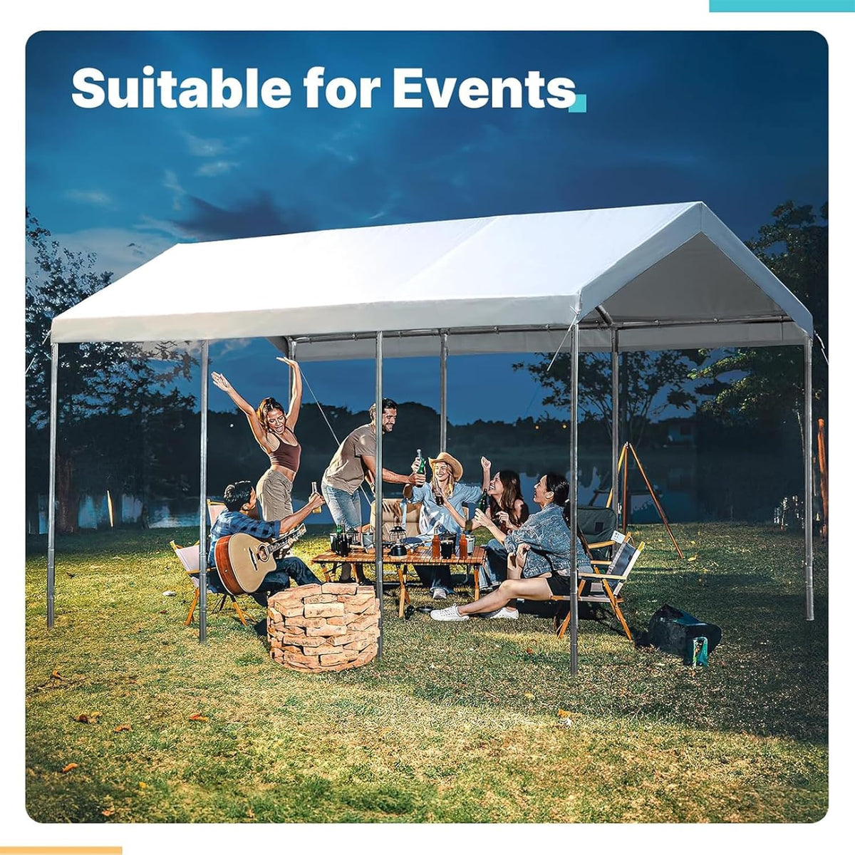 Upgraded Carport Replacement Canopy Cover for 10’ x 20‘ Car Tent Top Garage Shelter Cover Tarp with Ball Bungees (Only Top Cover, Frame Not Include) White