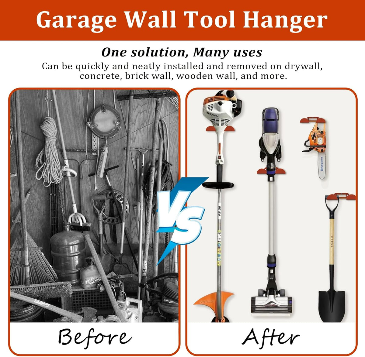 Weed Eater Hanger -2 Pack Heavy Duty Trimmer Rack Wall Mount for Grass Trimmer, Garden Tool Rack/Bracket, Wall Mount Tool Hanger, Shed Storage, Weed Wacker Holder
