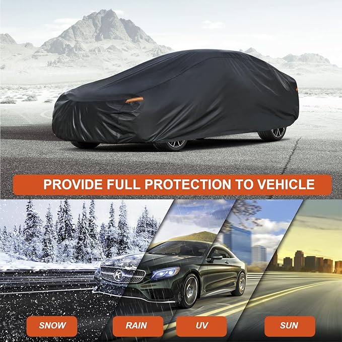 Kayme 7 Layers Car Cover Waterproof All Weather for Automobiles, Outdoor Full Coupe Cover Rain Sun UV Protection, Universal Fit for Ford Mustang, Chevy Camaro, Jaguar XK, XKR, Etc. (186-193 inch)