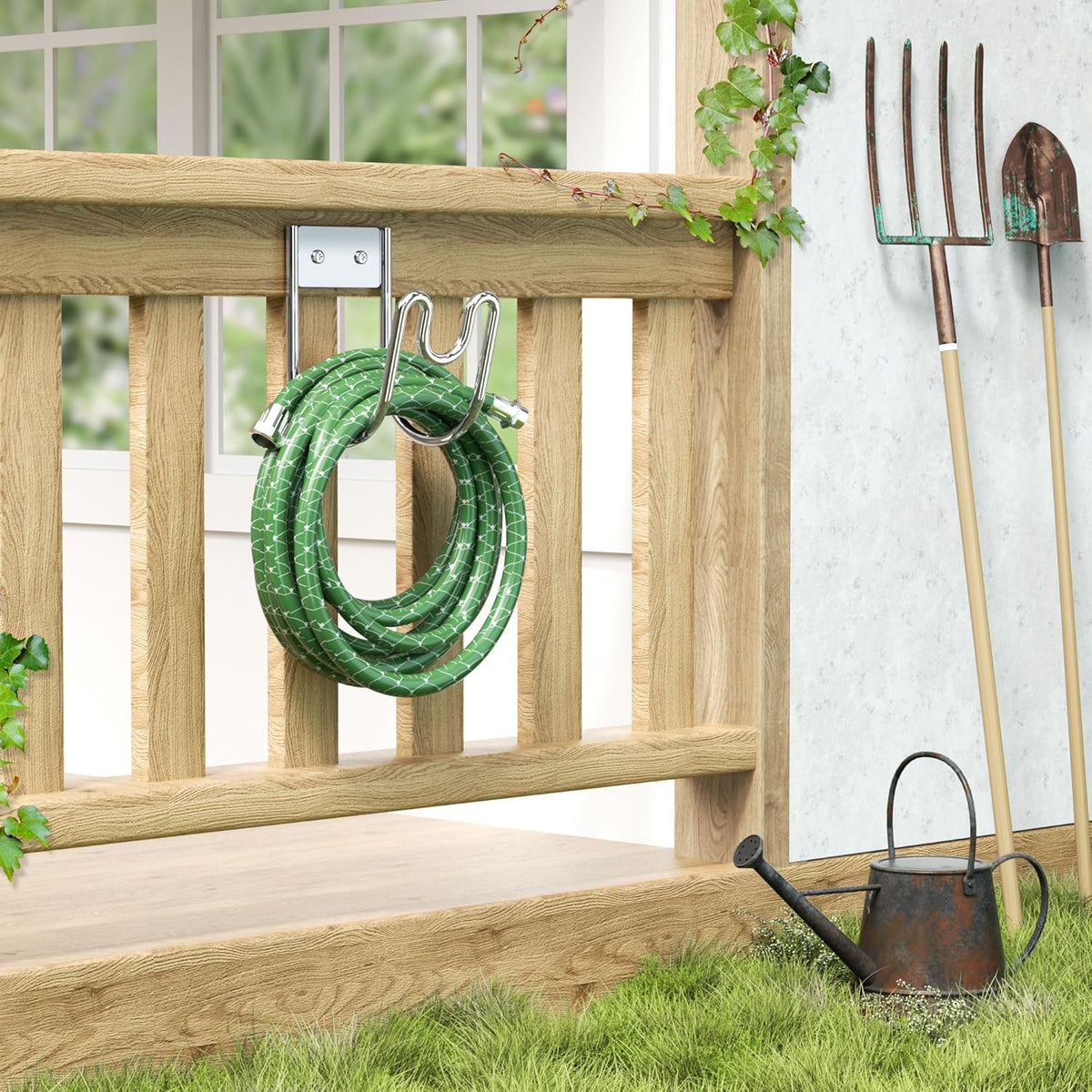 Stainless Steel Garden Hose Holder - Silver SS304 Water Hose Holder - Wall Mounted Hose Hanger Heavy Duty for Water Hose Extension Cords Vacuum Hose, Anti-Rust.