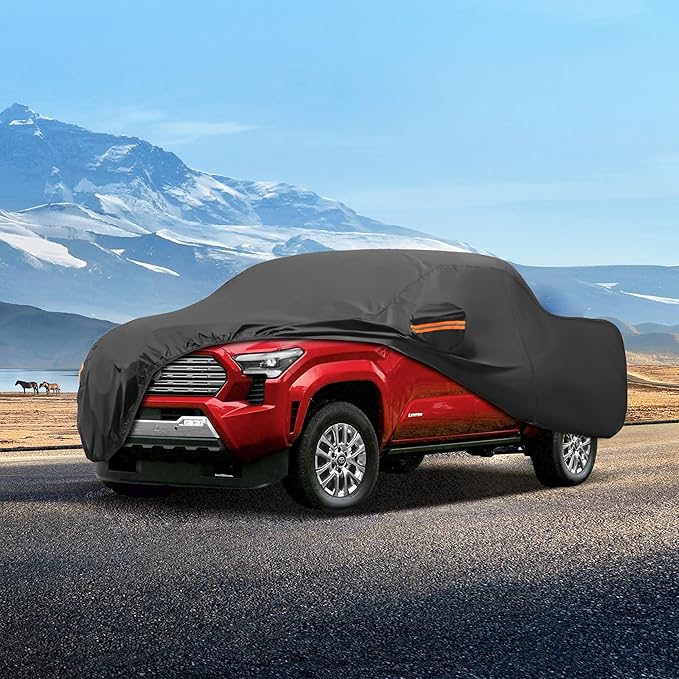 MORNYRAY Compatible with Toyota Tacoma,Car Cover Outdoor Waterproof Sun Rain Snow Hail Protection with Driver Door Zipper (Black, Custom Fit Toyota Tacoma)