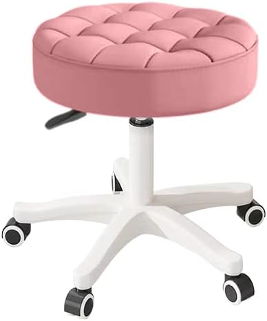Small Chair Round Rolling Stool with Wheels PU Leather Height Adjustable Swivel Drafting Work SPA Salon Stools Home Office Chair