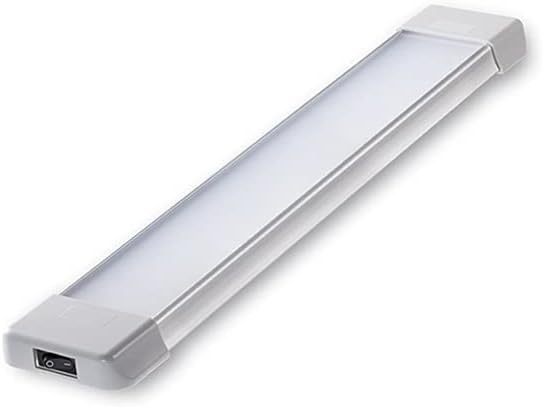 LED Interior Utility Light Fixture 10.6" x 2.6", High Lumen-Output Low Current Draw Energy Efficient, Frosted Lens 6000K Cool-White Even Diffused Beam, On/Off Rocker Switch 12V-24V DC, 1-Pack