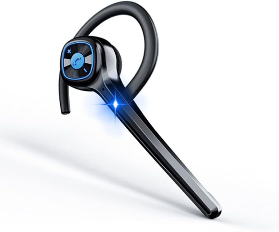 IHAO Wireless Bluetooth Earpiece Headphone Dual Noise Cancelling Mic Painless Open-Ear Handsfree Headset Stereo Sound Left/Right Changeable Earhook Earphones for Driving/Business/Gym