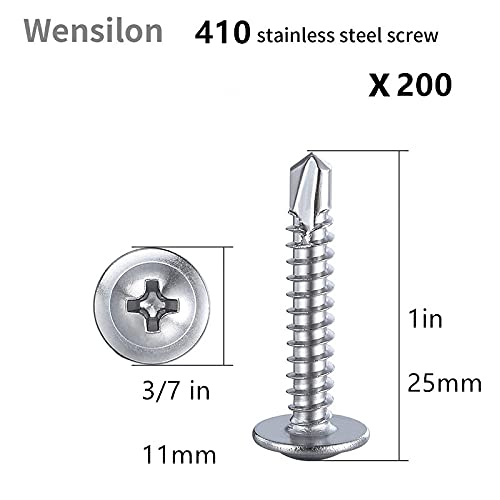Wensilon（200pcs）#8×1”for Sheet Metal Self-Tapping Screws 410 Stainless Steel Truss Head High-Strength Quick Tapping Screws