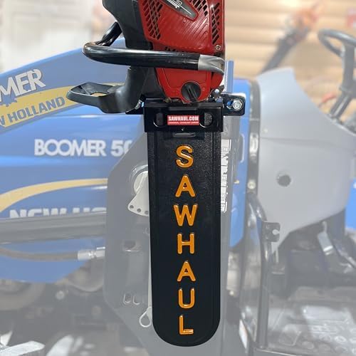 SawHaul Universal Tractor Chainsaw Holder - Made in Kansas USA - Fixed Mount Chainsaw Carrier (20" Orange) Compatible w/All Brands