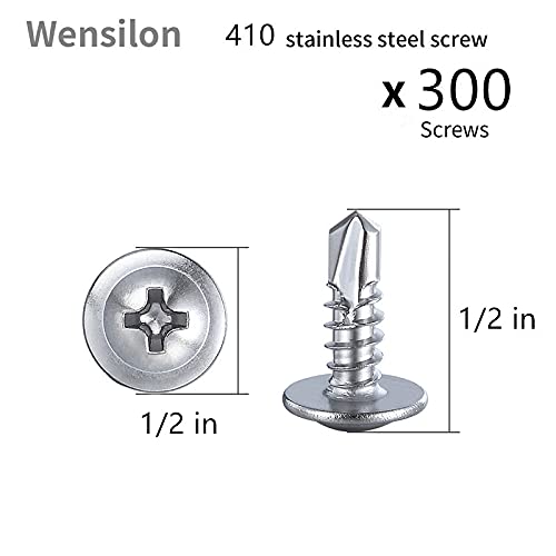 Wensilon（300pcs）#8×1/2”for Sheet Metal Self-Tapping Screws 410 Stainless Steel Truss Head High-Strength Quick Tapping Screws