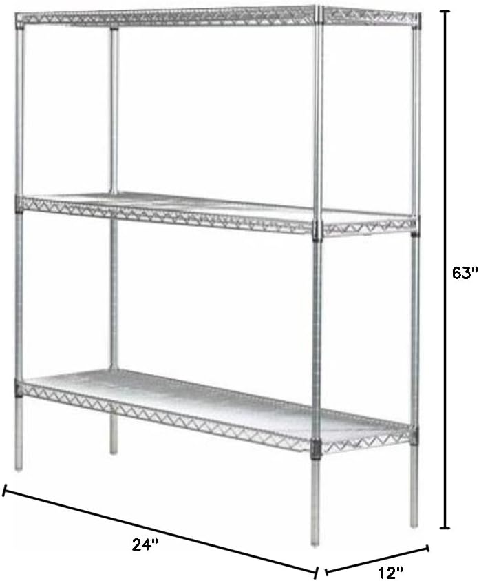 Omega 12" Deep x 24" Wide x 63" High 3 Tier Chrome Starter Shelving Unit