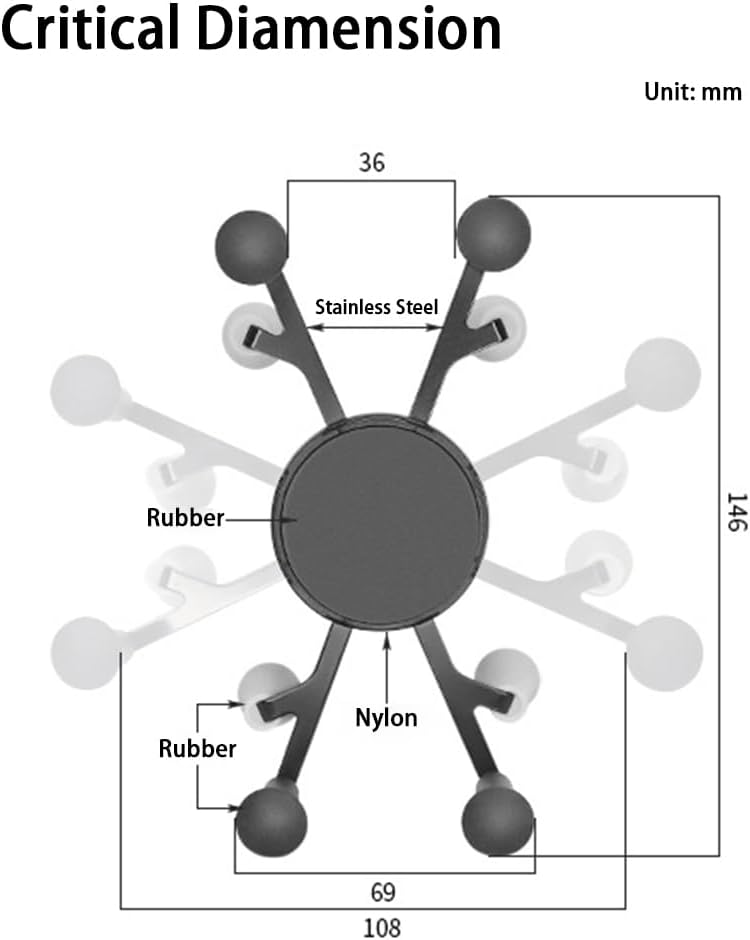 Strg Phone Mount with B Size 1" Ball Diamond Base and Double Socket Arm, Universal Phone Holder Compatible with All Phones Car Vehicle Motorcycle Bike and More Device