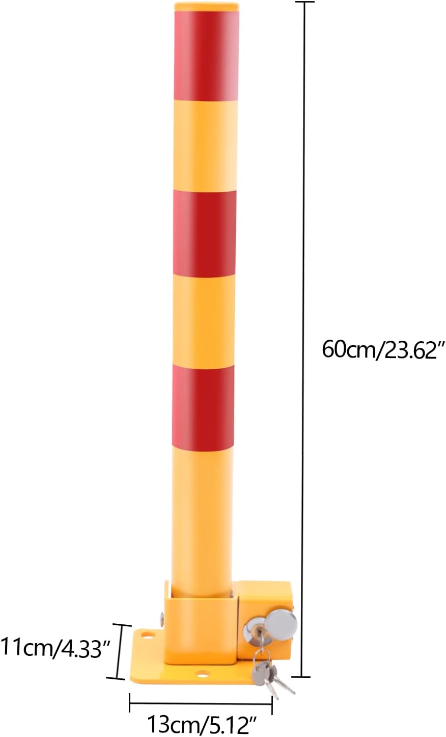 Spring Parking Post Wall Mount Parking Barrier with Lock Folding Metal Parking Obstacle Piles with Warning Stripes Driveway Parking Interceptor Bollard for Parking Lot -Red/Yellow (5.1*4.3*23.6in)