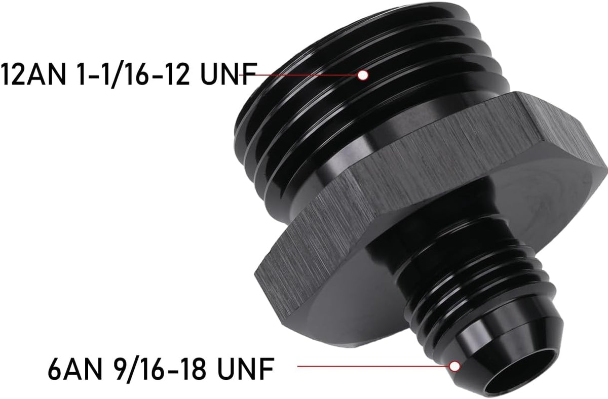 6AN Male Flare to 12AN ORB O-ring Boss Fuel Pump Rail Adapter Fitting Aluminum Black
