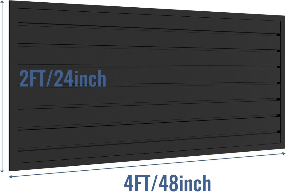 Slatwall Panel Garage Organizer PVC Slatwall Heavy Duty Wall Mounted Rack, Interlocking Slat Wall Panels for Tool Organization Peg Board (Black 4 x 2 ft)