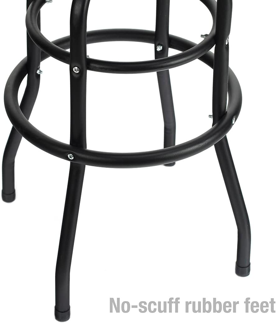 WORKPRO W112003 Garage Shop Stool, Heavy-Duty Steel Construction Garage Stool, Swivel Cushion Seat, Black Powder Coated Legs & Footrest (Single Pack)