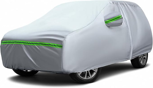 AUQDD 6-Layers Premium SUV Car Cover Waterproof All Weather Weatherproof UV Sun Protection Snow Dust Storm Resistant Outdoor Exterior Custom Form-Fit Full Padded Car Cover with Straps 165"-179" K6