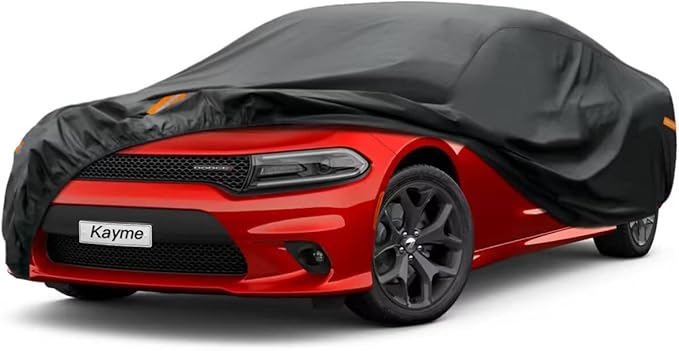 Kayme 7 Layers Car Cover Custom Fit for Dodge Charger (2006-2025) Waterproof All Weather for Automobiles, Outdoor Full Cover Rain Sun UV Protection.Black