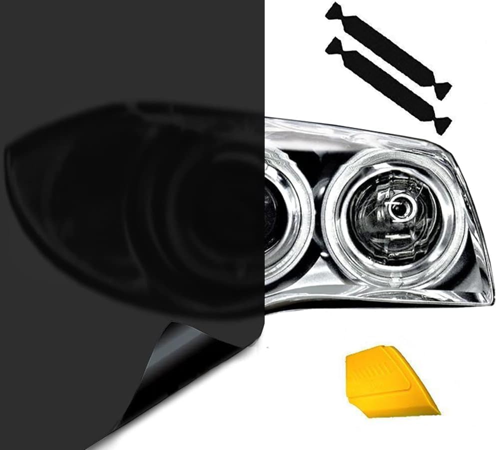 VViViD Air-Tint Extra-Wide Headlight Taillight Vinyl Tint Wrap 16 Inch x 48 Inch Roll Including Yellow Detailer Squeegee & 2X Black Felt Edge Decals (Matte Black)