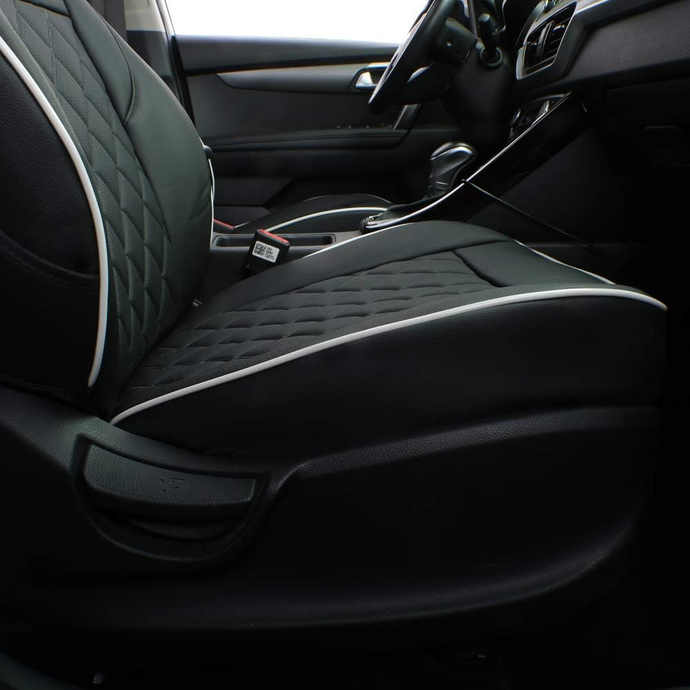EKR Sportage Seat Covers Custom Fit for KIA Sportage Hybrid EX/SX Prestige & Plug-in Hybrid X-Line/X-Line Prestige 2023-2026 Leather Car Seat Cover Full Set-Faux Leather (Black with White Piping)