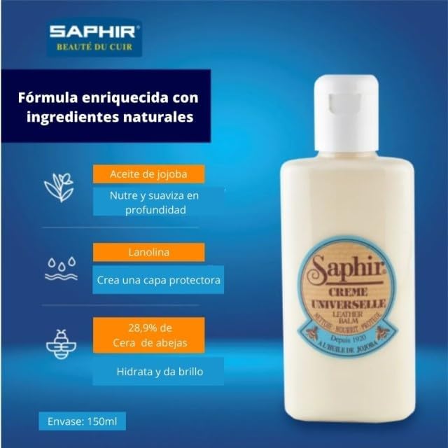 SAPHIR Beauté du Cuir Crème Universelle - All-Purpose Leather Balm for Repair with Jojoba Oil & Beeswax - Non-Pigmented Cream