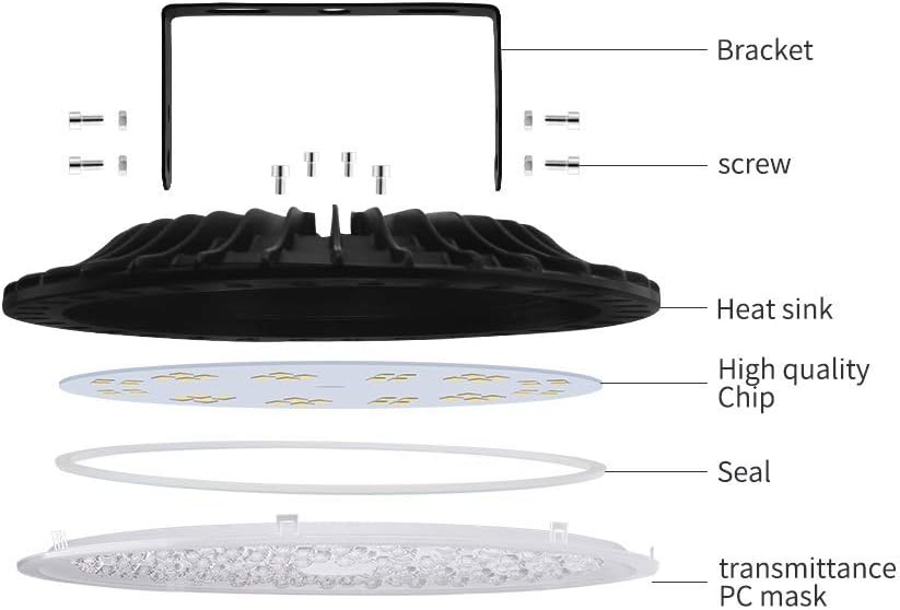 Viugreum 5 PACK 500W UFO LED High Bay Light, 50000LM 6500K Daylight White LED Warehouse Lighting, IP65 Waterproof Commercial Bay Lighting for Garage Barn Workshop Wet Location