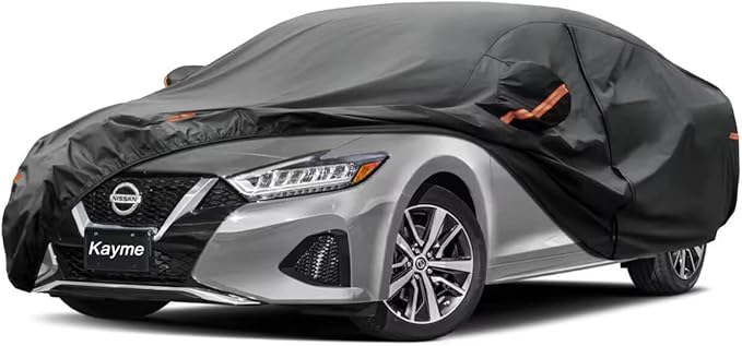 Kayme 7 Layers Car Cover Custom Fit for Nissan Maxima (1988-2025) Waterproof All Weather for Automobiles, Outdoor Full Cover Rain Sun UV Protection.Black