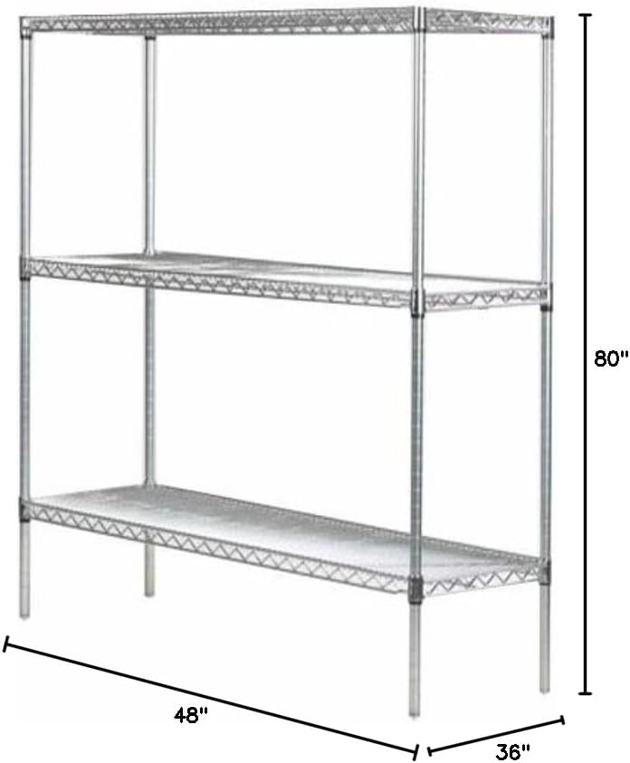 Omega 36" Deep x 48" Wide x 80" High 3 Tier Chrome Starter Shelving Unit