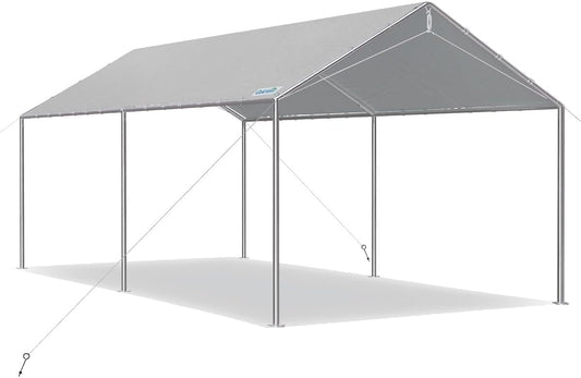 Quictent 10x15 ft Heavy Duty Car Canopy Galvanized Frame Carport Outdoor Party Tent Boat Shelter with 3 Reinforced Steel Cables - Grey