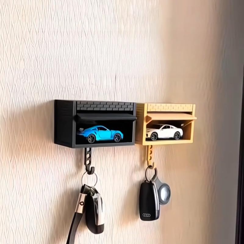 Wall-Mounted Car Display Key Holder, Decorative Garage Model Design, Multiple Colors（No Car） (Stripe-Black（No Car）)