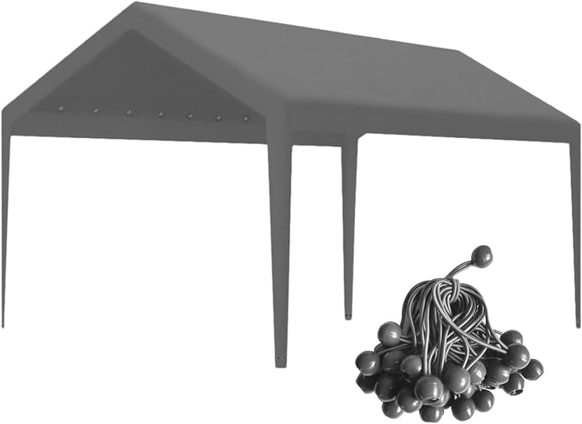 Rutile 12 x 20 FT Carport Replacement Cover, Heavy Duty Car Tarp Canopy Tent Garage Top Shelter Cover with Fabric Leg Pole Skirts and Ball Bungees Gray (Only Top Cover, Frame is not Included)