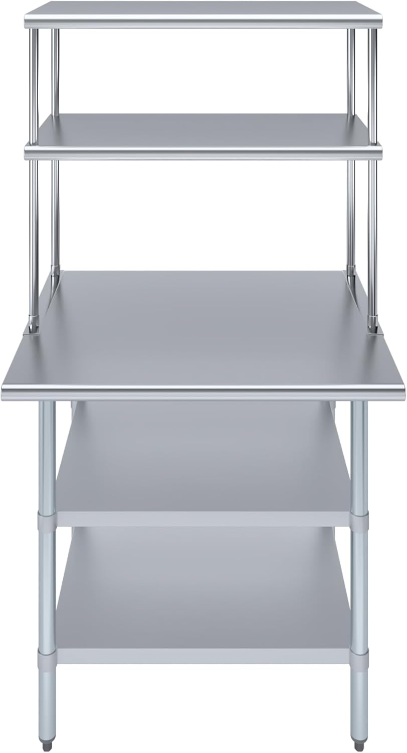 Amgood Stainless Steel Work Table with 2 Shelves | Metal Kitchen Prep Table & Shelving Combo (30" x 36" Table with 2 Shelves + 18" Overshelf)