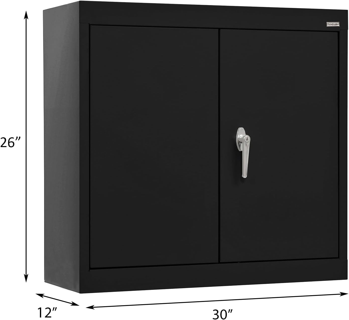 Sandusky Lee WA11301226-09 Wall-Mount Metal Storage Cabinet with Adjustable Shelf, Locking Handle, 200lb Capacity, 12" Depth x 30" Width x 26" Height, Black