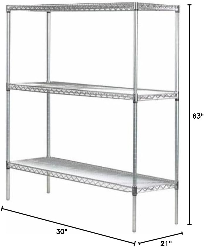 Omega 21" Deep x 30" Wide x 63" High 3 Tier Chrome Starter Shelving Unit