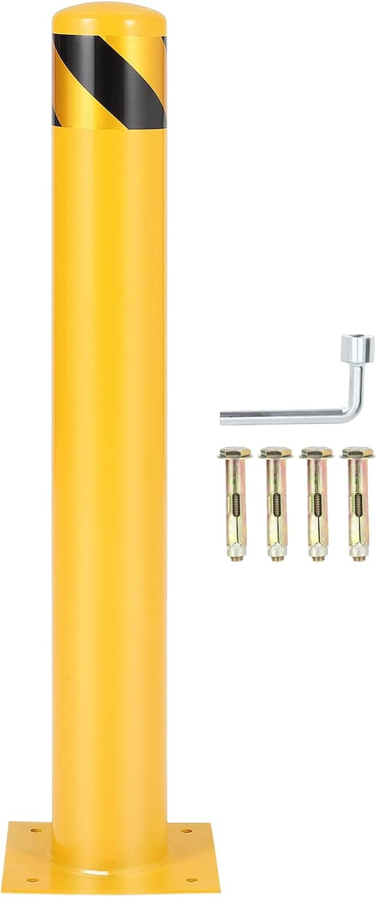 4.5x36 Inch Safety Bollard Post - Yellow Steel Bollard with Anchor Bolts (4-Pack) for Parking Lots, Walkways & Traffic Areas