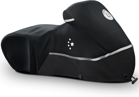 Motorcycle Cover 420D Heavy Duty All Season Universal Weather Waterproof Outdoor Protection 96" XXL Vehicle Cover/Black