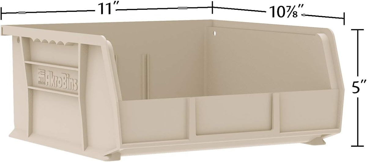 Akro-Mils 30235 AkroBins Plastic Storage Bins, Space-Saving Stackable Bins for Garage, Pantry, Craft Organization, 11-Inch x 11-Inch x 5-Inch, Stone, 6-Pack