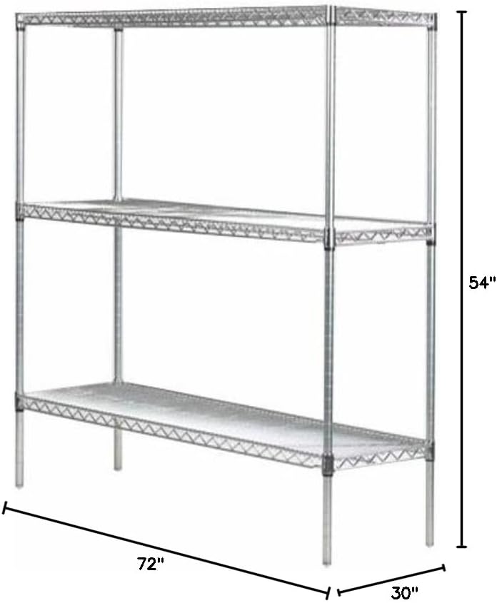 Omega 30" Deep x 72" Wide x 54" High 3 Tier Chrome Starter Shelving Unit