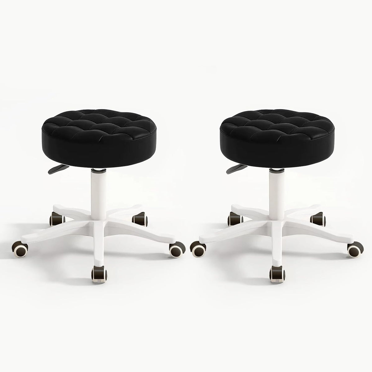 Small Chair Round Rolling Stool with Wheels PU Leather Height Adjustable Swivel Drafting Work SPA Salon Stools Home Office Chair