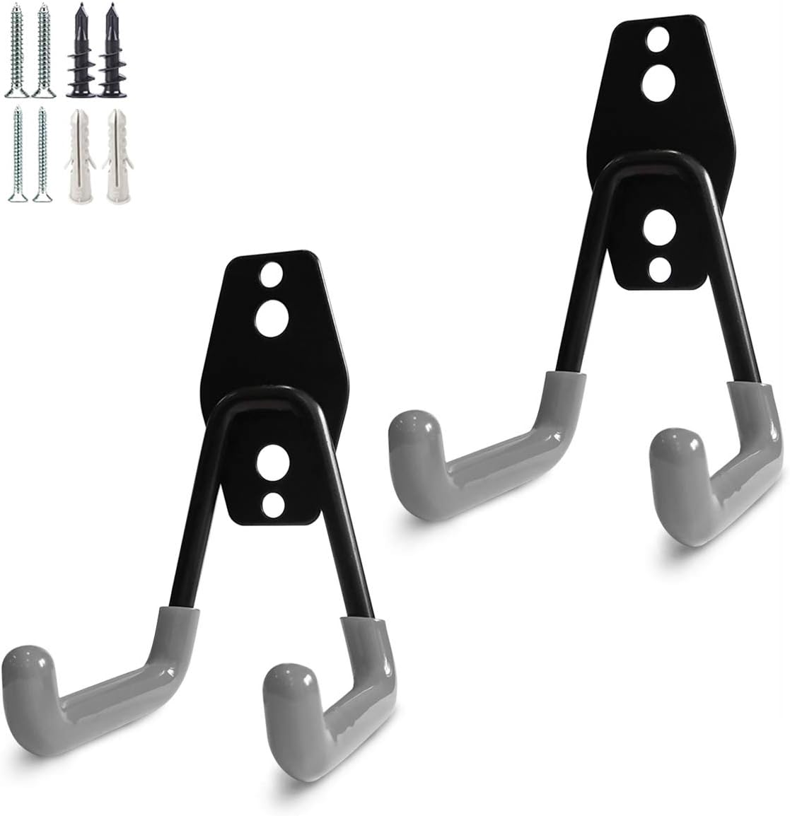 2 Pack Garage Storage Utility Hooks，Garage Garden Tool Organizer，Steel Wall Mount Hooks, Garden Small U Hooks (Black) (Gray)