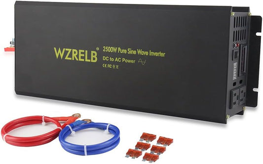 WZRELB Power Inverter 2500W Pure Sine Wave Inverter 12V 120V Dc AC Converter