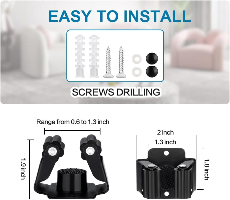 9PCS Broom and Mop Holder, Heavy Duty Garden Tool Organizer Rack Rake and Shovel Handle, Stainless Steel Mop Hanger. Screws for Wall Mounted. Matte Black